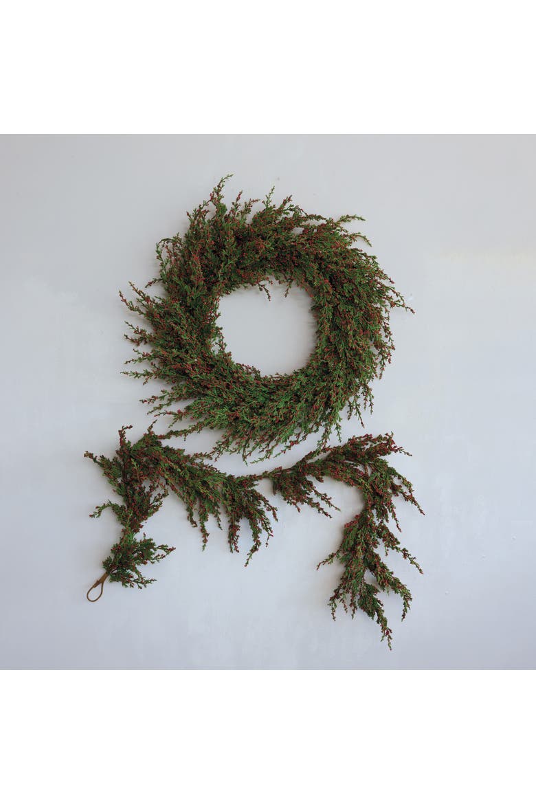 Winterberry Cypress Wreath with Twig Base, Main, color, Red and Green