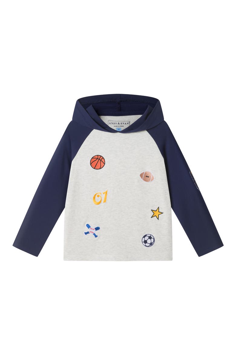 Kids' Embroidered Patch Detail Stretch Cotton Hoodie, Main, color, NVJ- NAVY SPORTS