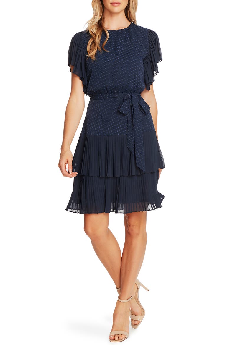Clip Dot Ruffle Sleeve Fit & Flare Dress, Main, color, NIGHT SHADE
