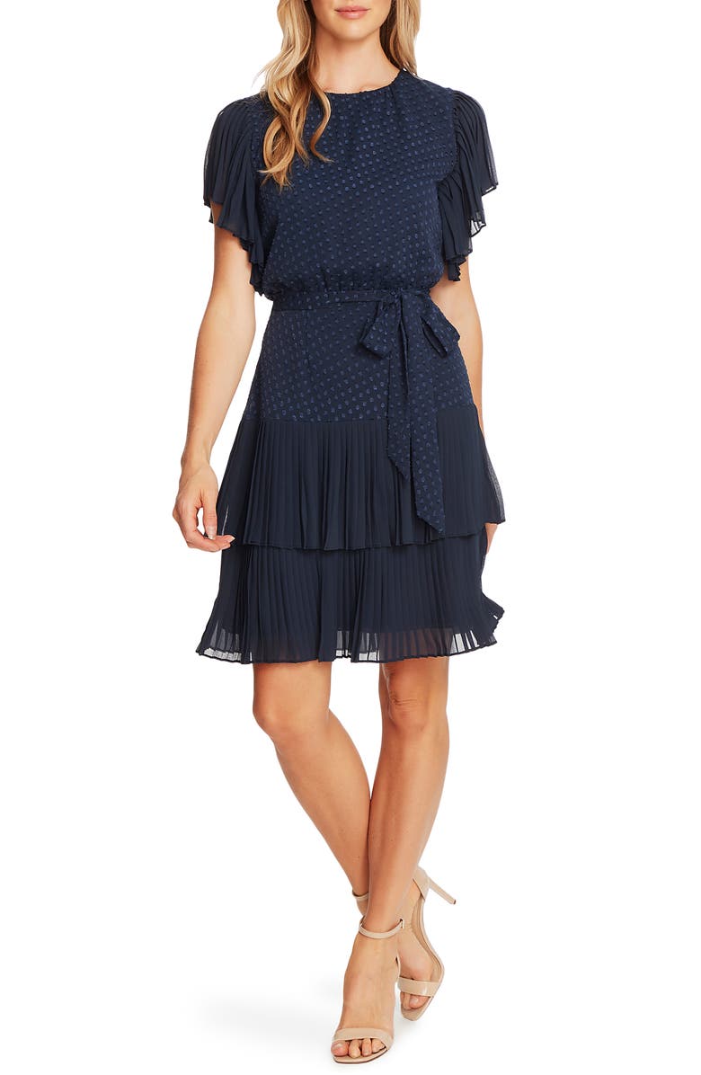 CeCe Clip Dot Ruffle Sleeve Fit & Flare Dress, Main, color, 