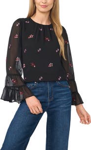 CeCe Beaded Ruffle Cuff Top