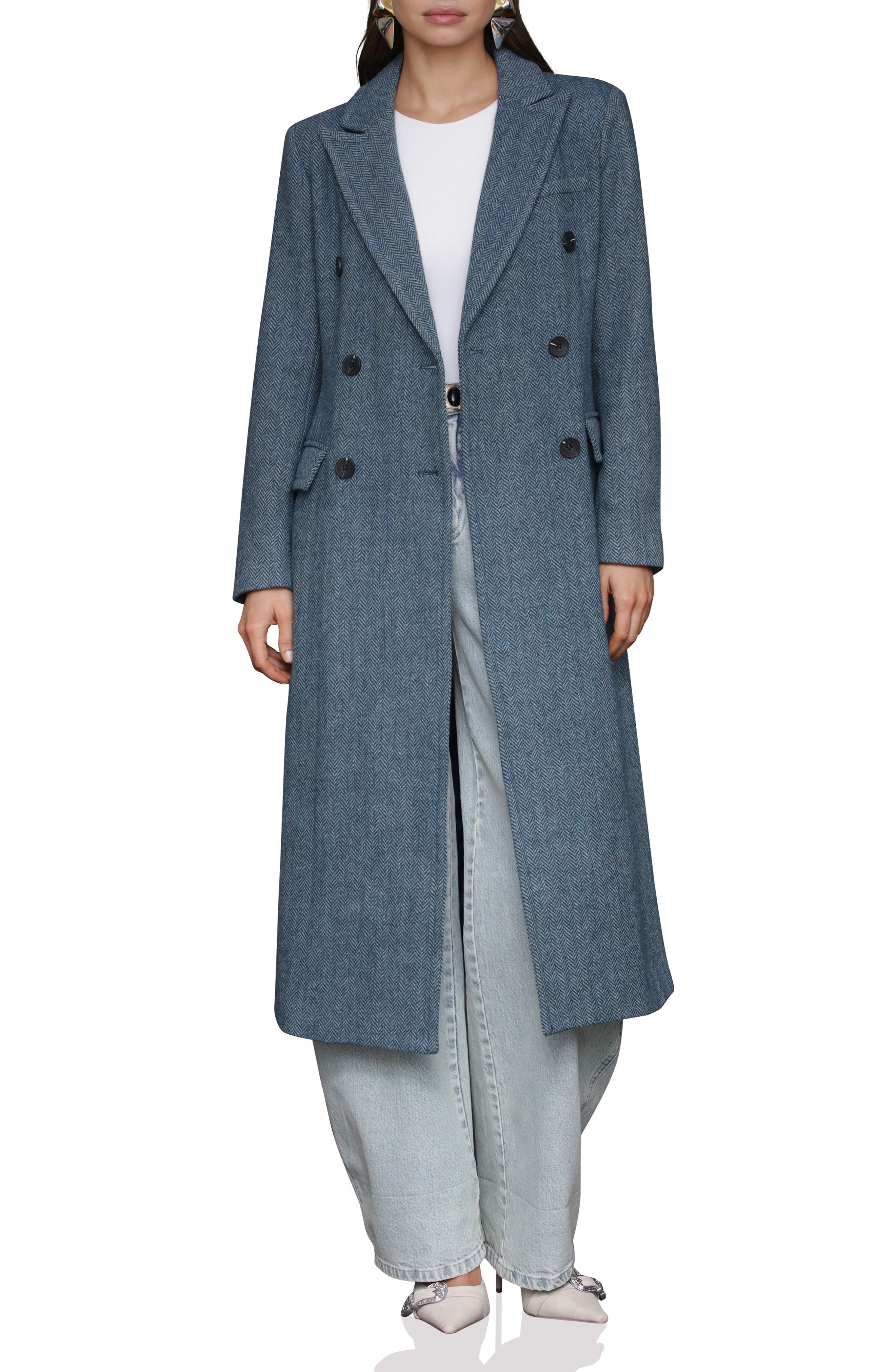 Avec Les Filles Strong Shoulder Double Breasted Herringbone Coat
