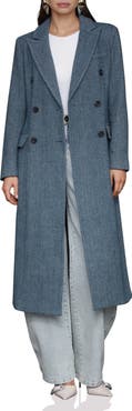 Avec Les Filles Strong Shoulder Double Breasted Herringbone Coat