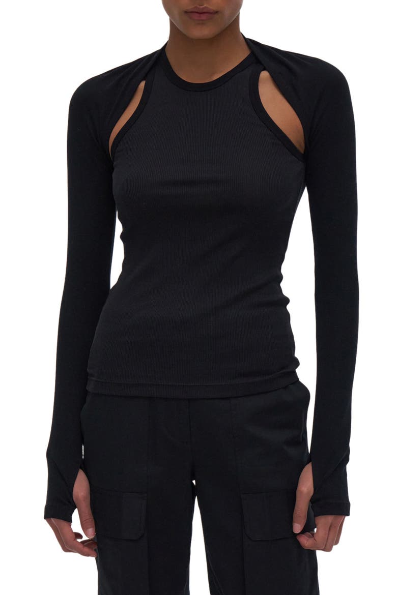 Double Rib Tee & Bolero Set, Main, color, BASALT BLACK