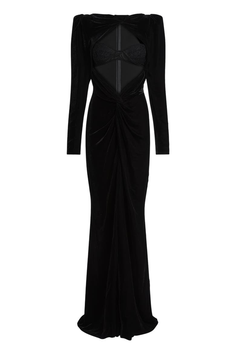 Long Velvet and Lace Dress, Alternate, color, black