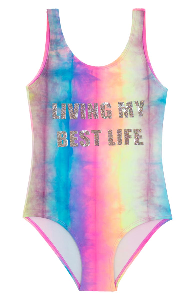 PQ SWIM Kids' Best Life Tie Dye One-Piece Swimsuit, Main, color, 