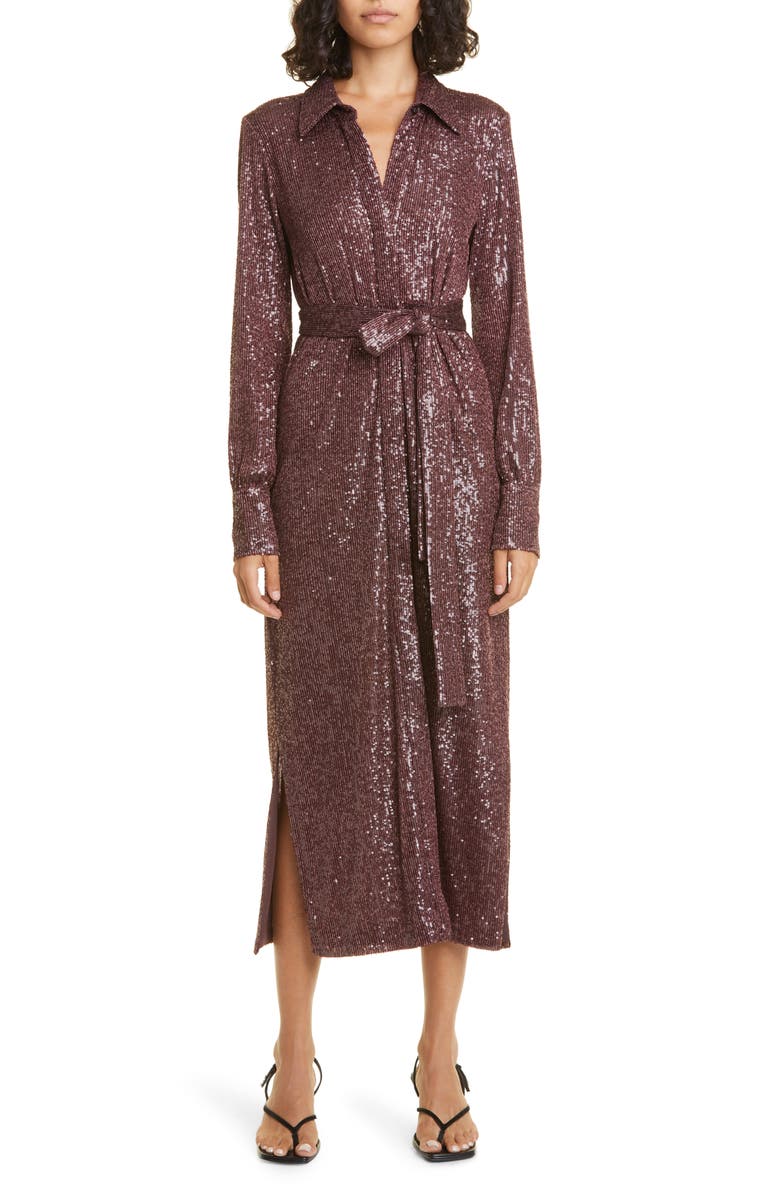 Cara Cara Margaret Long Sleeve Sequin Shirtdress, Alternate, color,