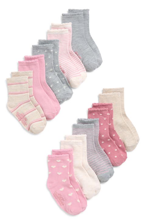Kids' Heart Assorted 10-Pack Scalloped Gripper Crew Socks (Toddler)