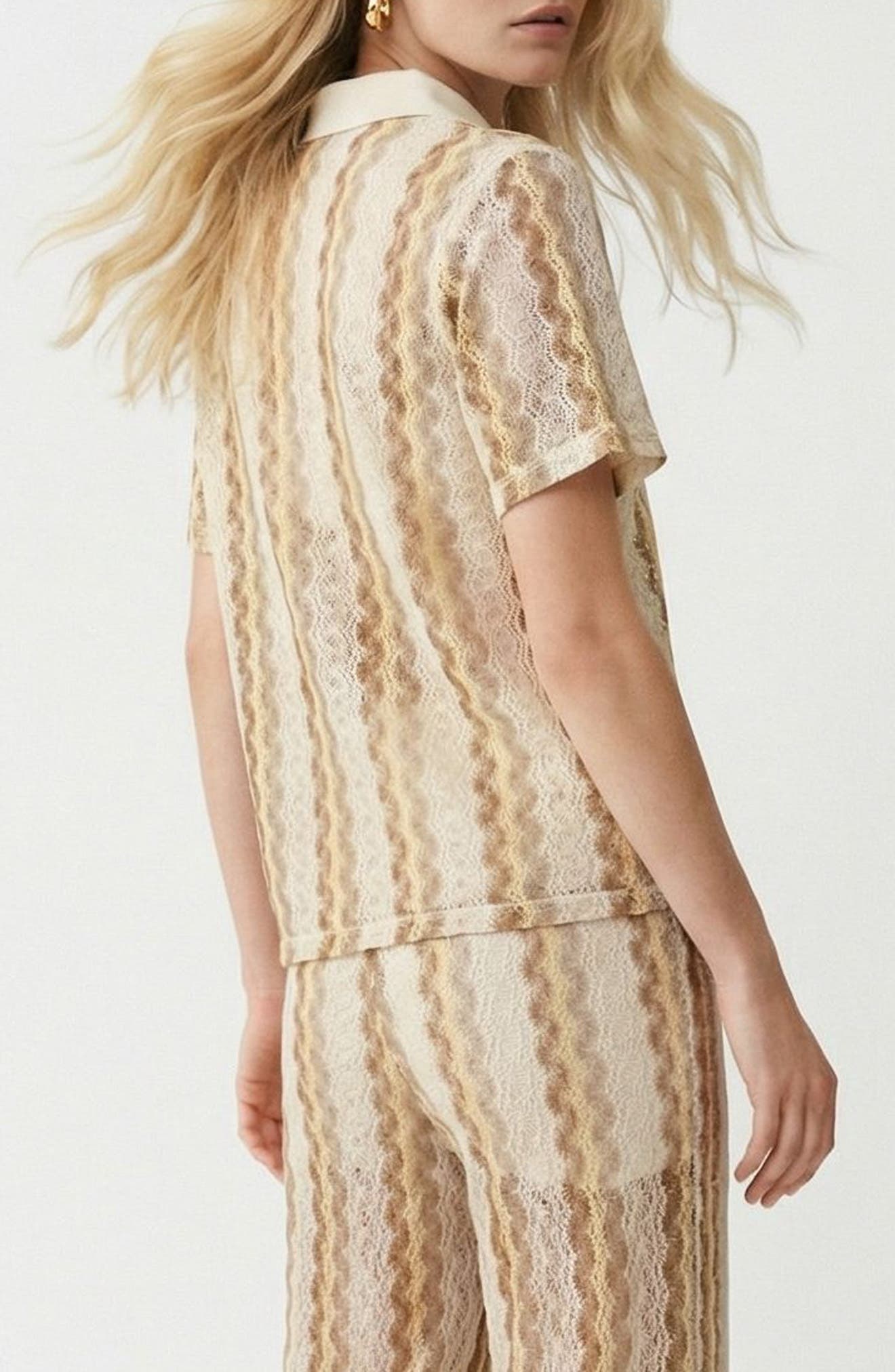 Teresa Chevron Openwork Knit Polo Top - image 2