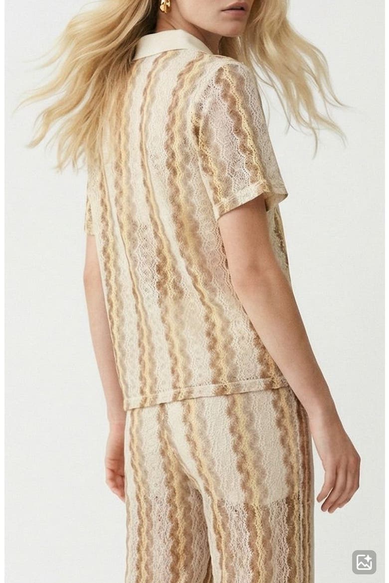 Teresa Chevron Openwork Knit Polo Top, Alternate, color, BIRCH PATTERN SILVER MINK GOLD
