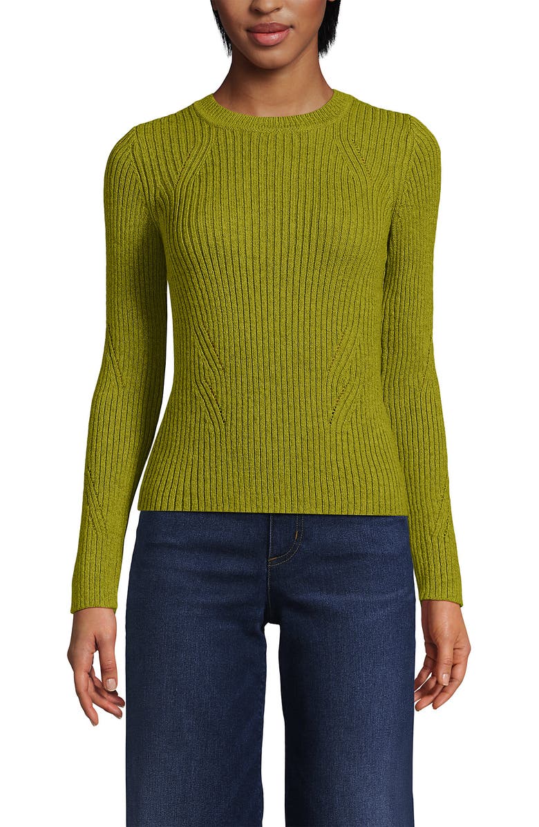 Lands' End Cotton Blend Marl Ribbed Crew Neck Sweater, Main, color, Vintage Lime Green