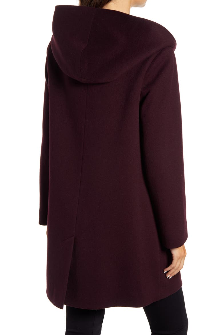 Fleurette Hooded Wool Coat, Alternate, color, BRINJAL