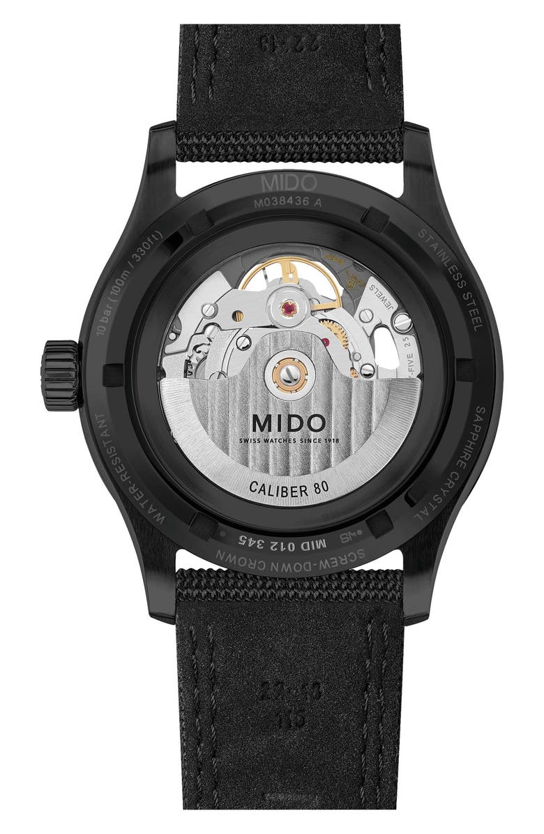 MIDO Multifort Skeleton Vertigo Automatic Webbing Strap Watch, 42mm, Alternate, color, Black