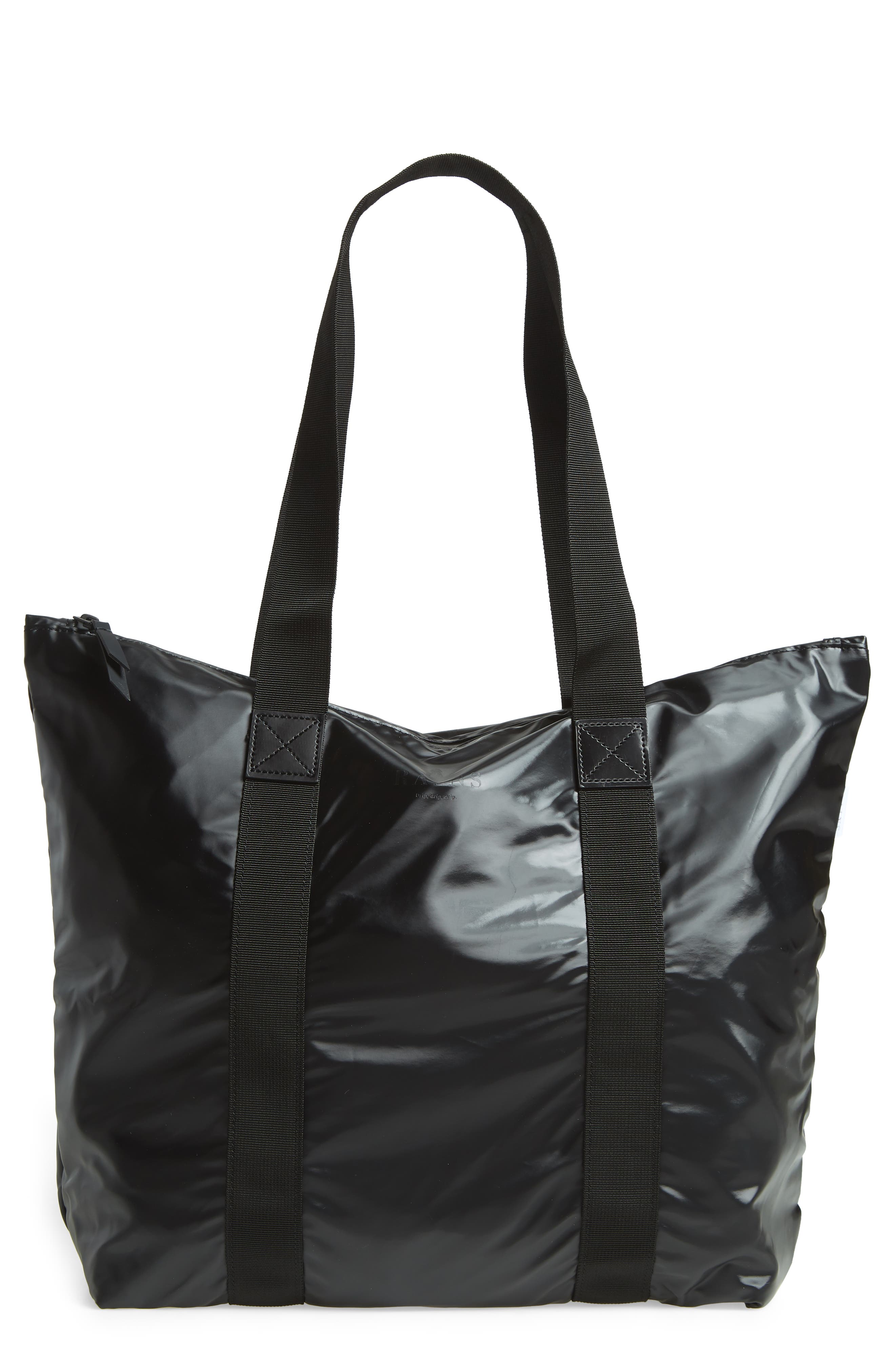 Rush Waterproof Tote, Main, color, SHINY BLACK