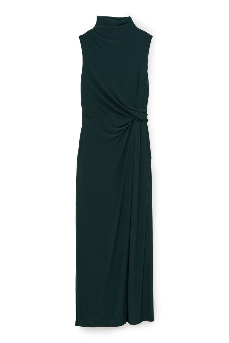 Dylan Sleeveless Draped Gown, Alternate, color, TEAL GREEN