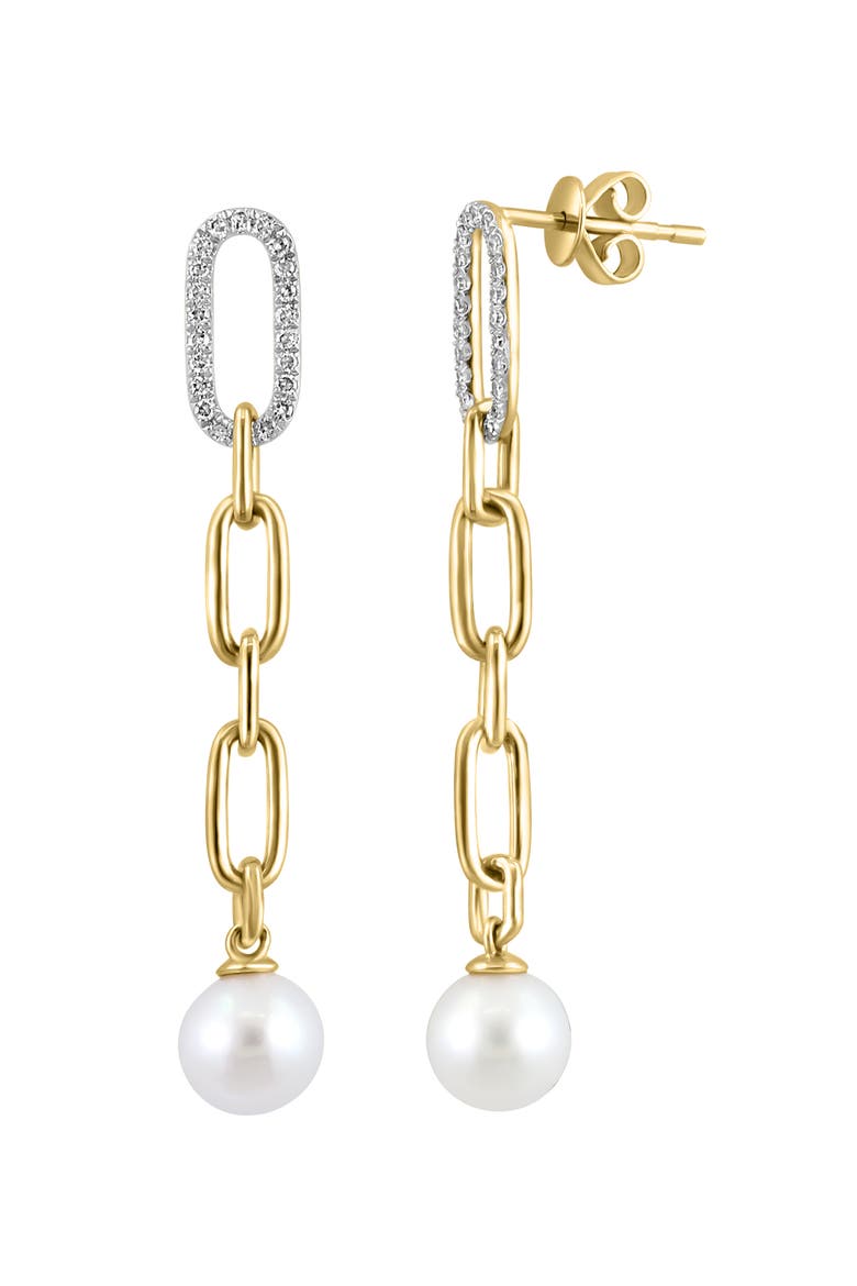 14K Yellow Gold Diamond Fresh Water Pearl Paperclip Drop Earrings, Alternate, color, 14K Gold