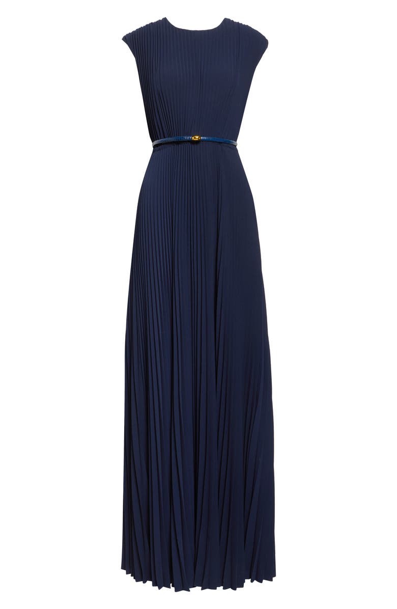 ST. JOHN Emery Pleated Lightweight Crepe Gown, Alternate, color, Navy