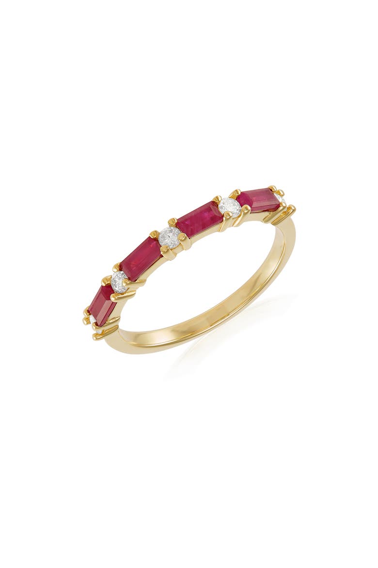 14K Yellow Gold Baguette-Cut Ruby & Diamond Ring, Main, color, YELLOW GOLD