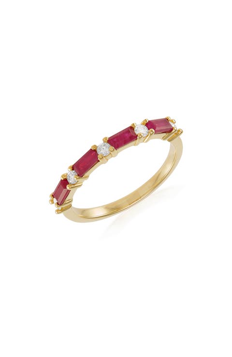 14K Yellow Gold Baguette-Cut Ruby & Diamond Ring