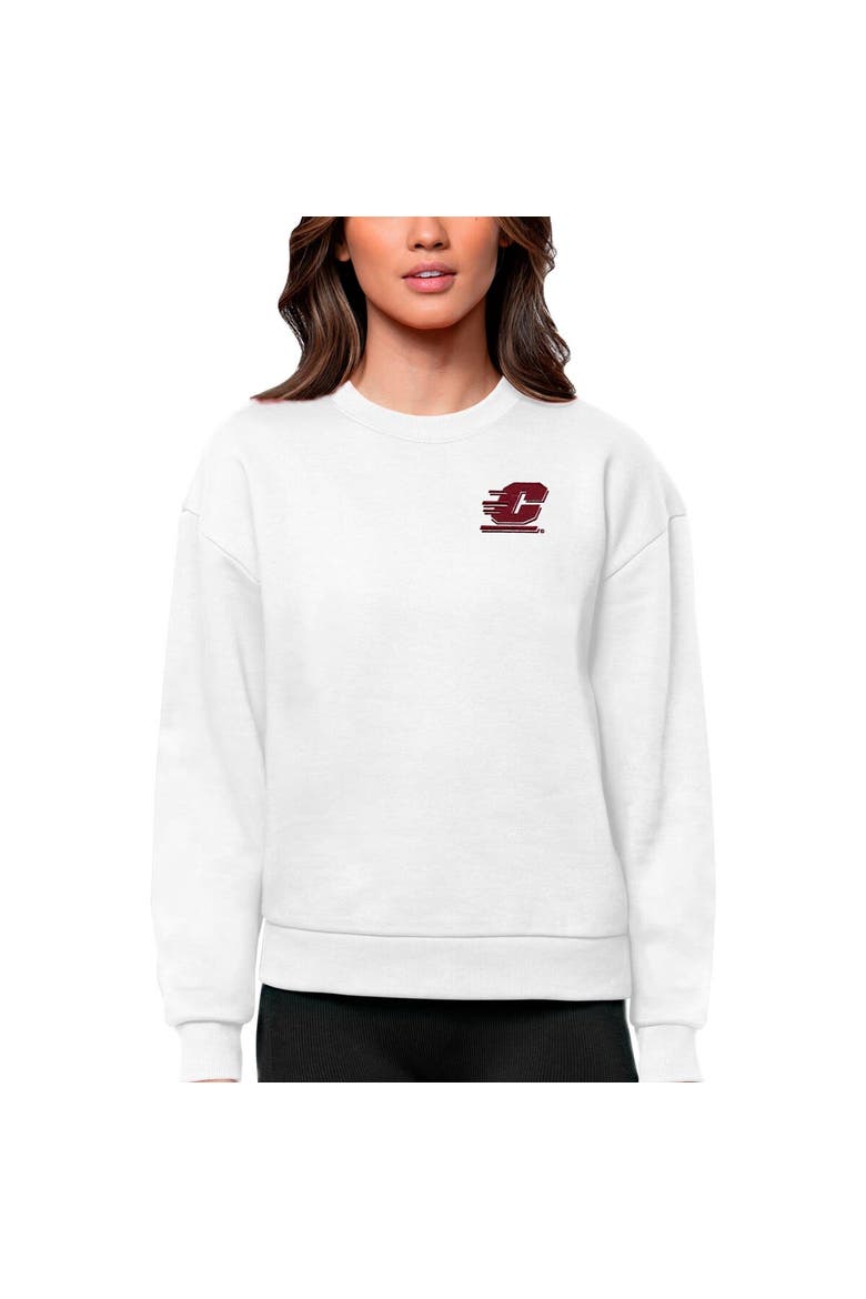 Women's Antigua White Central Michigan Chippewas Logo Victory Crewneck Pullover Sweatshirt, Main, color, White
