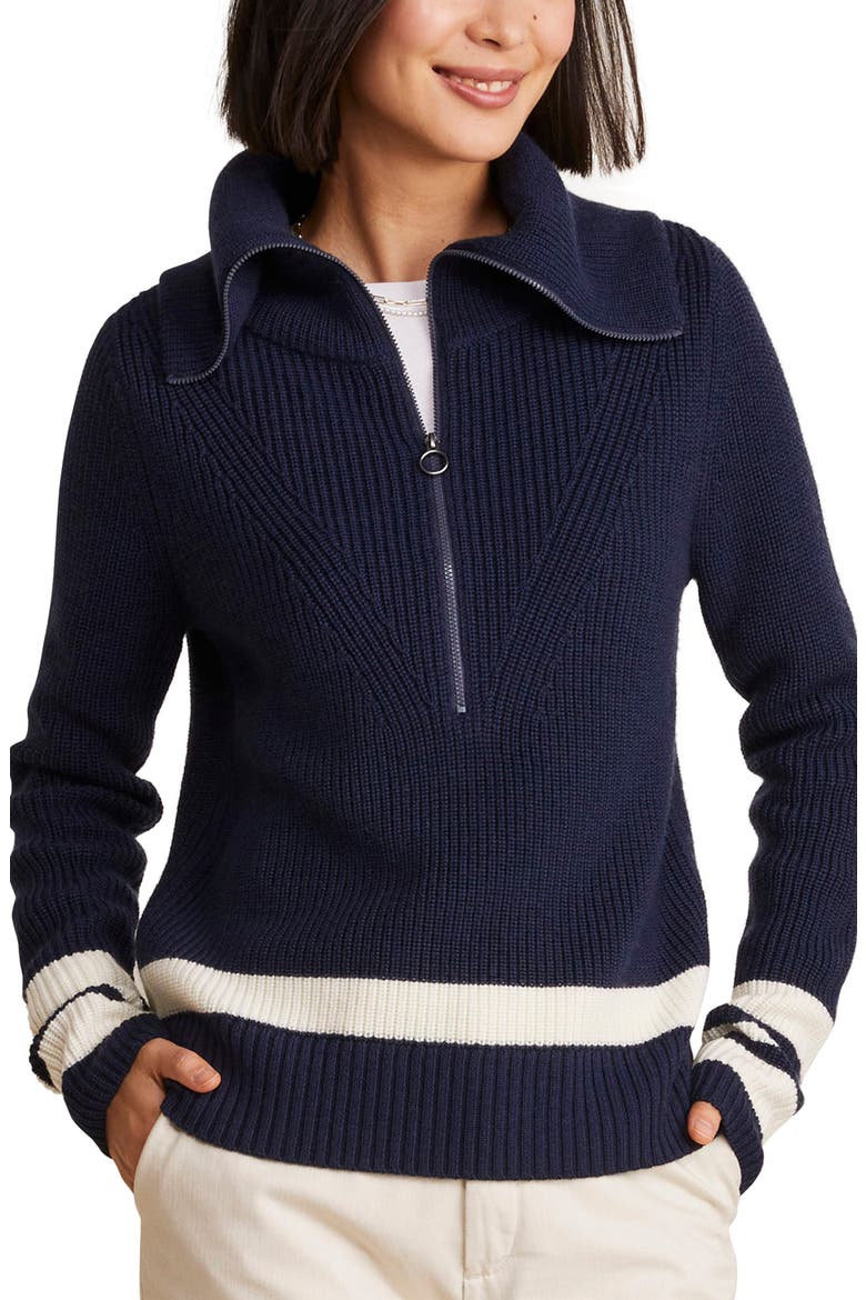 Stripe Half-Zip Merino Wool Sweater, Main, color, NAUTICAL NAVY