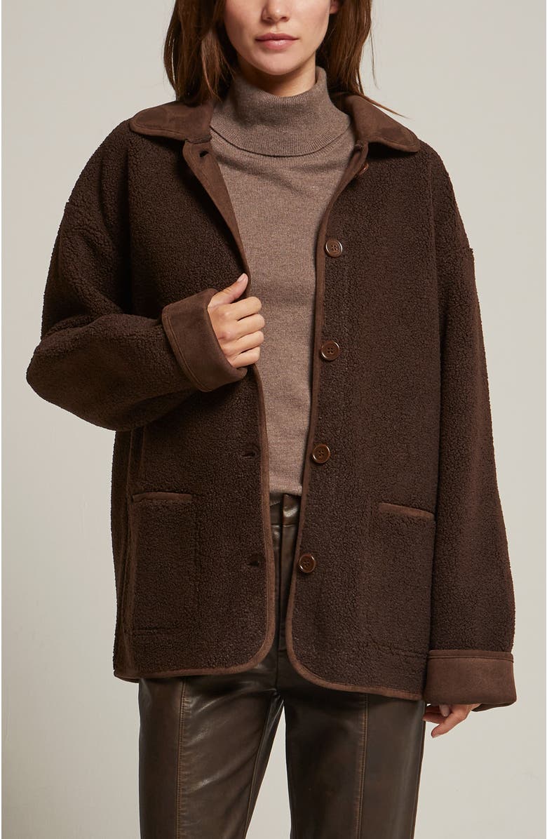 CRESCENT Contrast Collar Shearling Jacket, Main, color, Espresso