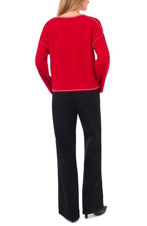 Vince Camuto Contrast Detail V-neck Sweater In Red