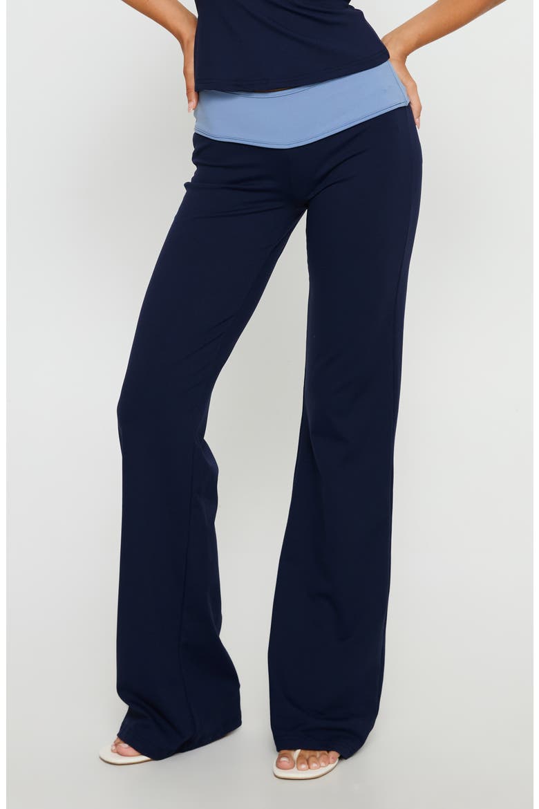 Kobee Contrast Waist Flare Jersey Pants, Alternate, color, NAVY / LIGHT BLUE