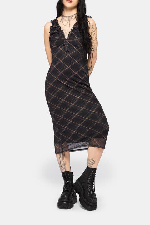 Sorrowelle Checked Mesh Midi Dress