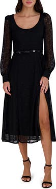 Julia Jordan Lace Overlay Long Sleeve Midi Dress