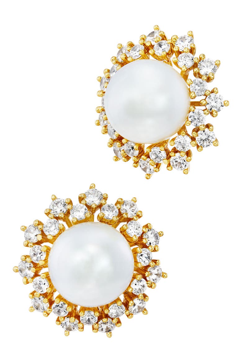Shell Pearl Halo Stud Earrings, Main, color, YELLOW
