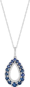 Frankie & Zoe 10K White Gold Diamond & Sapphire Teardrop Pendant Necklace