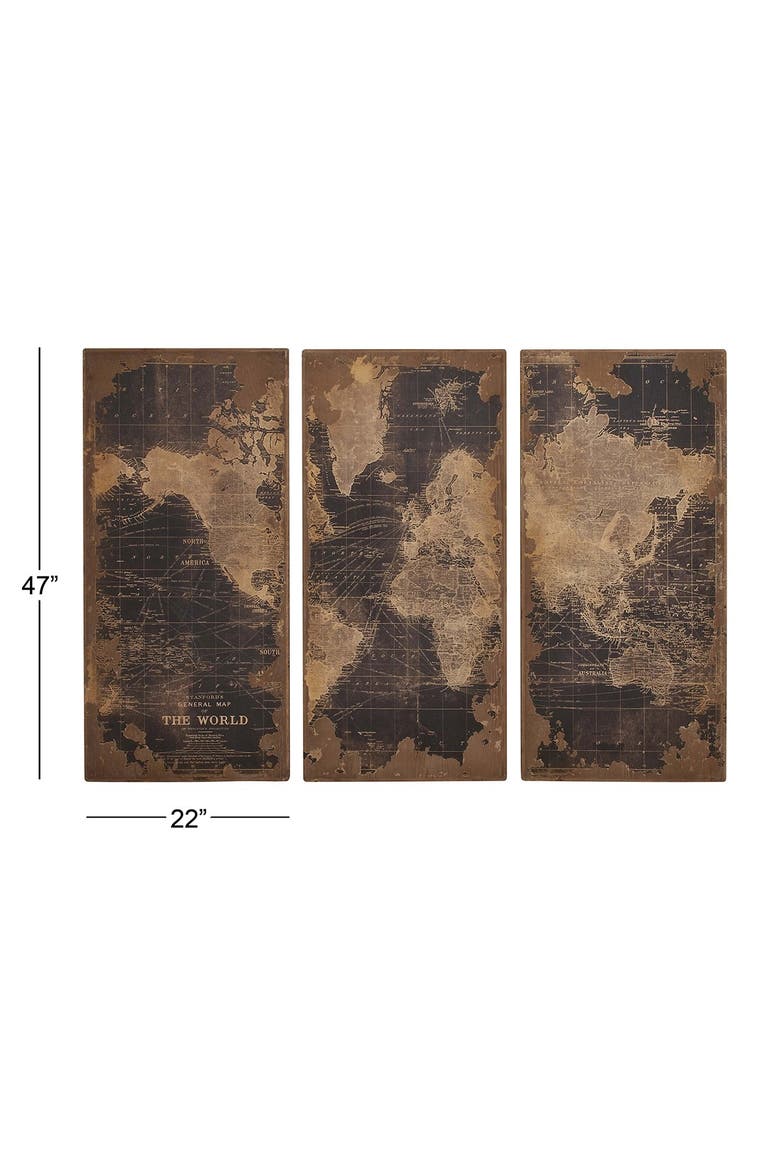 Black World Map Wall Decor - Set of 3, Alternate, color, BLACK