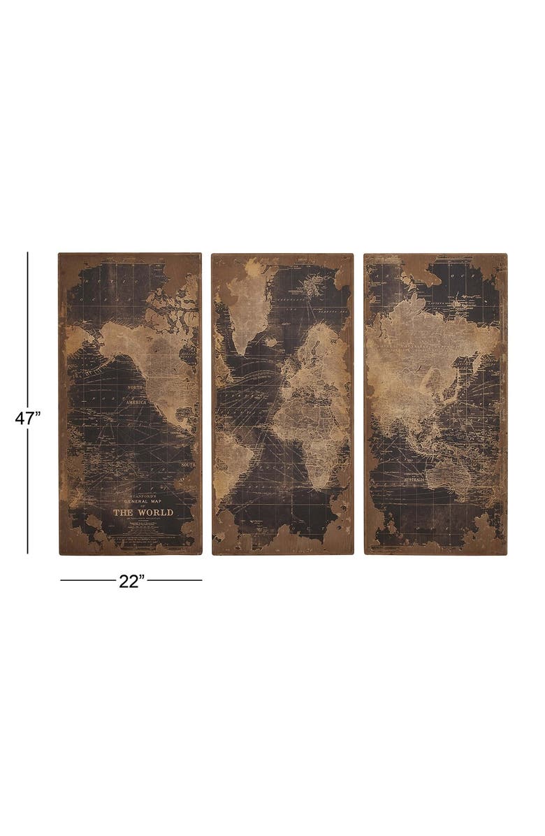 SONOMA SAGE HOME Black World Map Wall Decor - Set of 3, Alternate, color, 