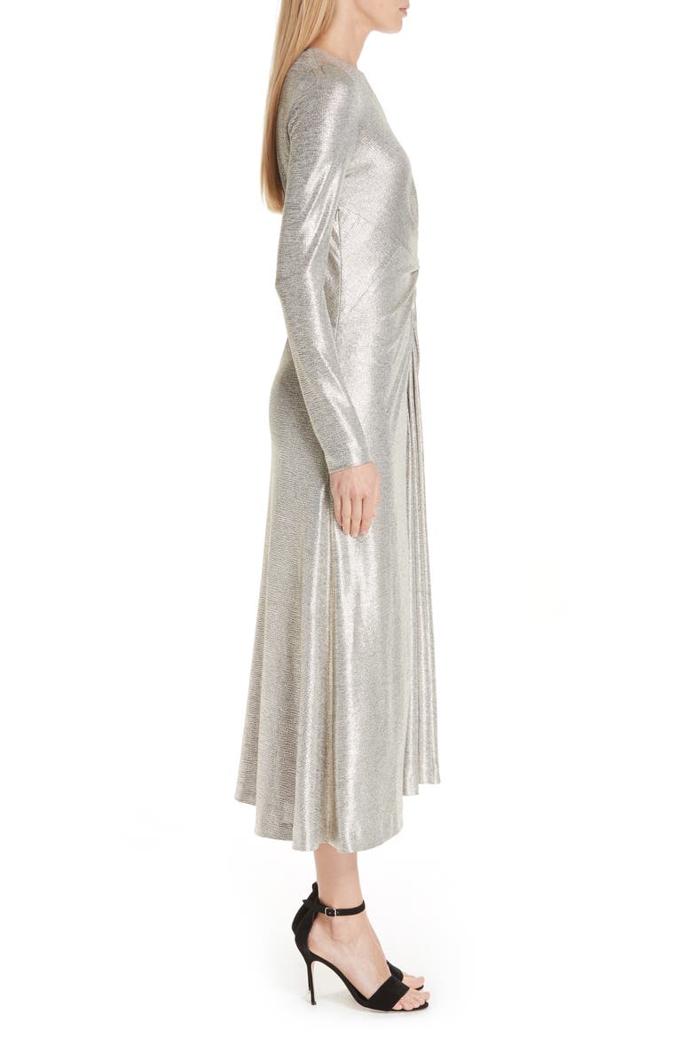 Twist Detail Metallic Dress, Alternate, color, PLATINUM