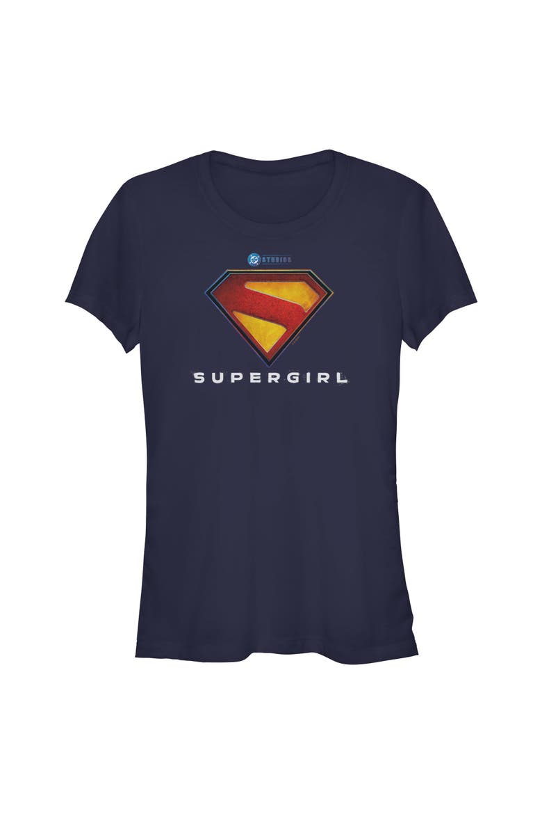 Junior's Supergirl New Official Logo  Graphic T-Shirt, Main, color, Navy Blue