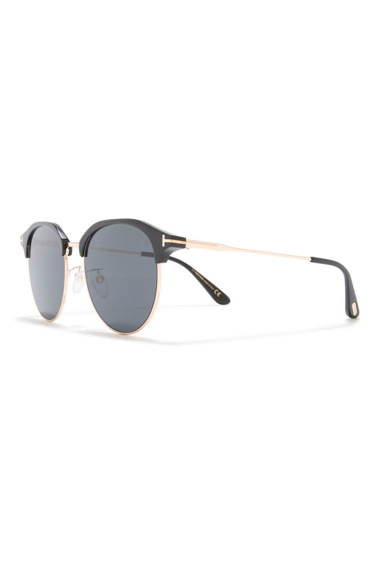55mm Round Sunglasses, Alternate, color, SHINY BLACK / SMOKE