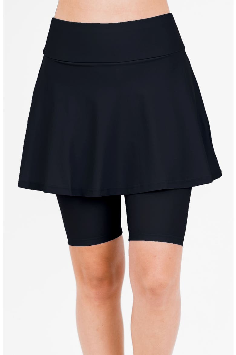 Midi Swim Skort With Bike Shorts, Main, color, Black