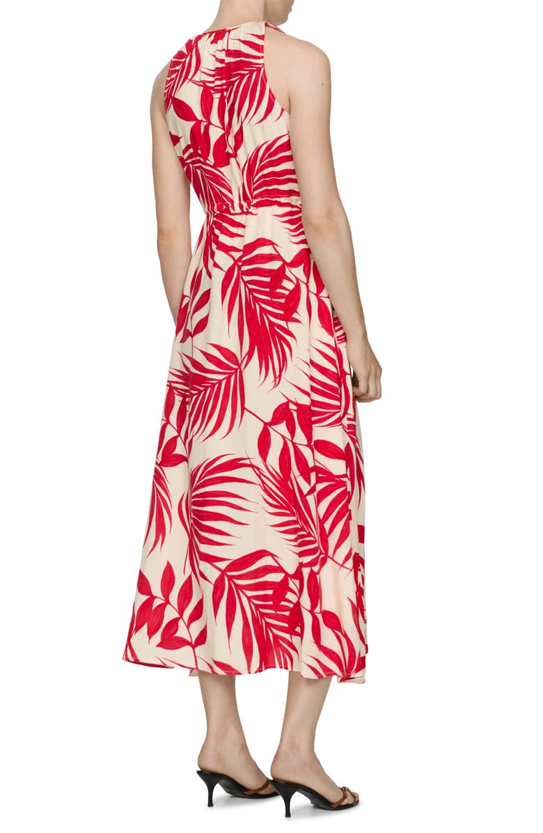 MANGO Palm Frond Sleeveless Midi Dress, Alternate, color, Red