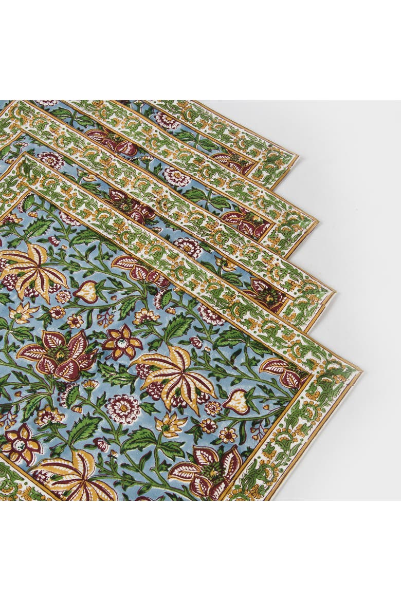 Florin Hand Block Printed Cotton Placemats - Set of 4, Alternate, color, Florin