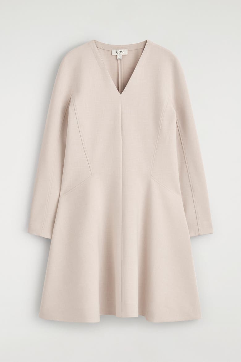 Tailored V-Neck Mini Dress, Alternate, color, BEIGE