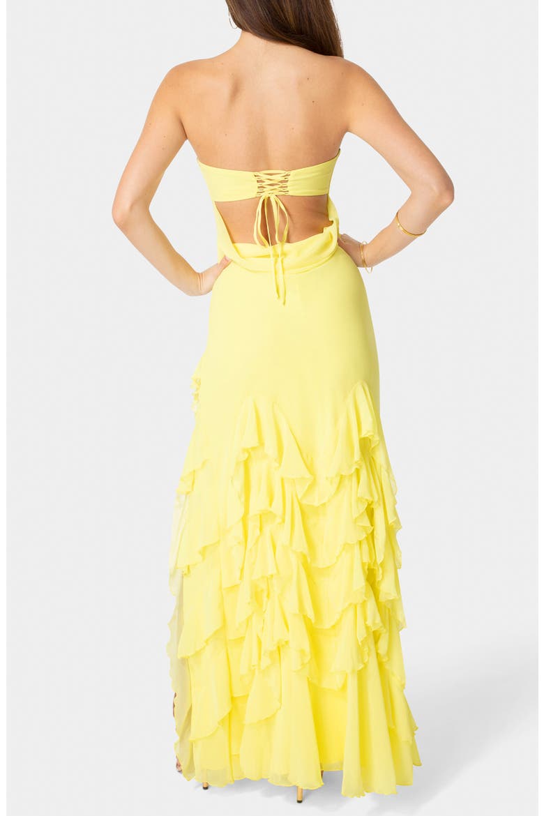 Ruffle Strapless Chiffon Gown, Alternate, color, BUTTER