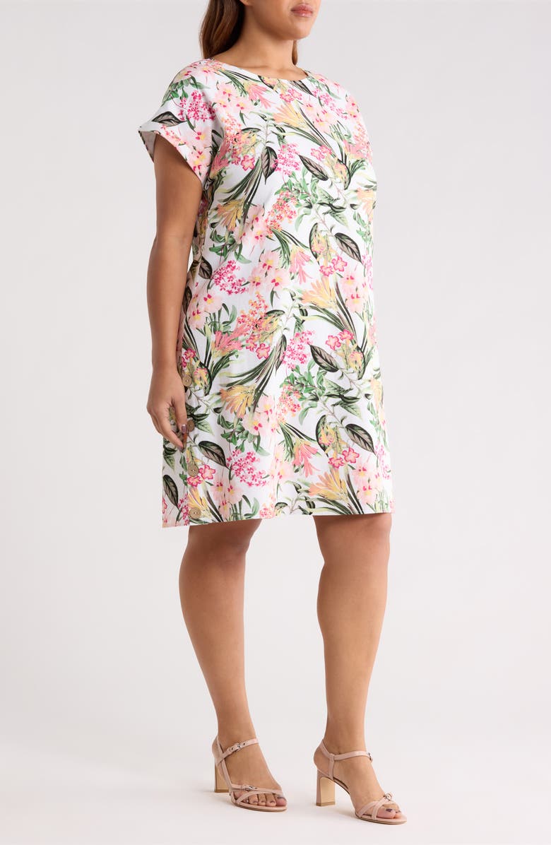 Jones New York Floral Print Linen Blend Dress, Alternate, color, Whtie Sand Multi