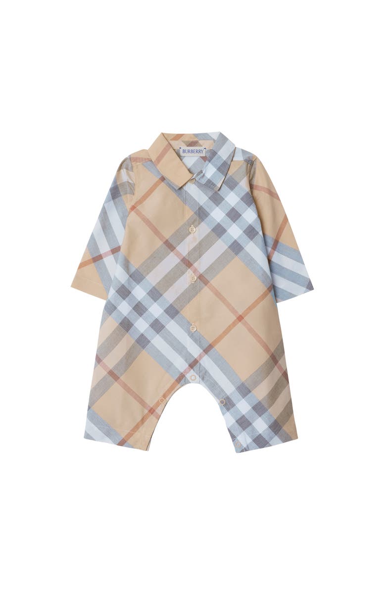 Burberry Check Cotton Jumpsuit, Main, color, Pale Stone