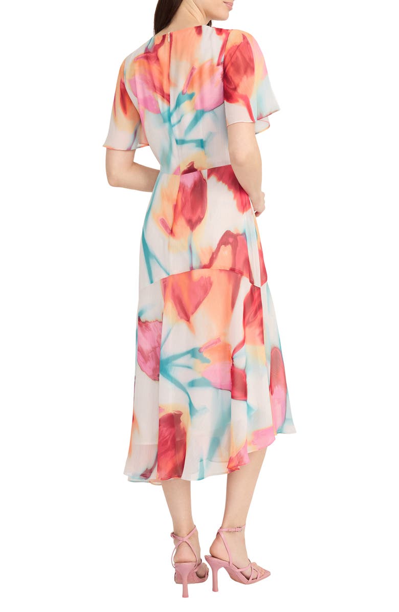 Maggy London Flutter Sleeve Midi Dress, Alternate, color, Cream/ Coral Pink