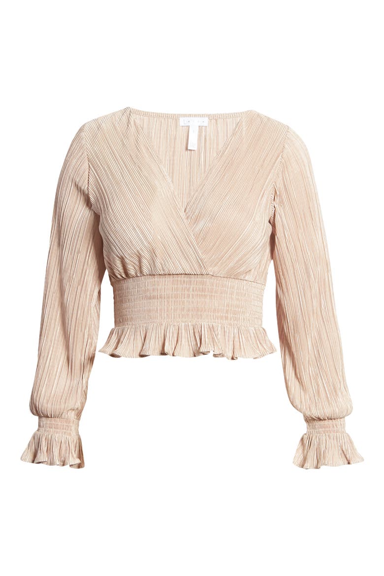 Plissé Smocked Top, Alternate, color, TAN TAUPE
