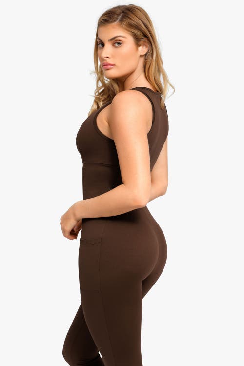 Popilush Shapewear Sleeveless Body-sculpting Zip Front Jumpsuit In Dark Caramel