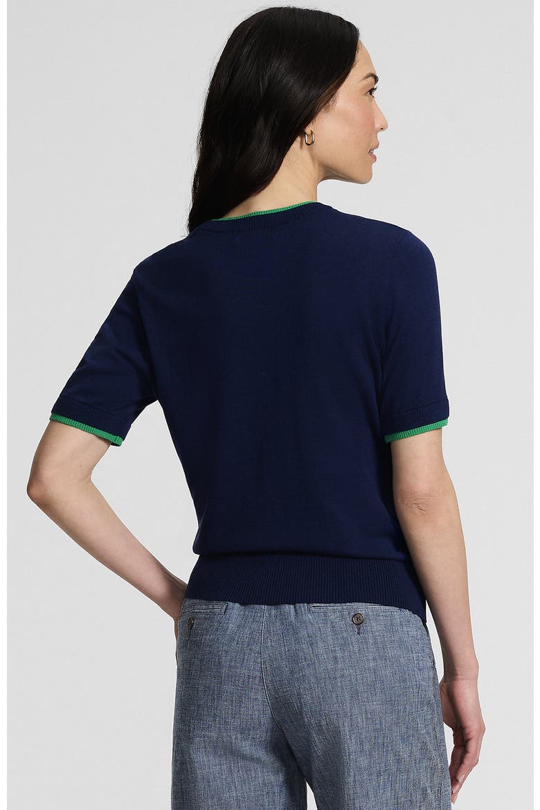 Double Trim Cotton Crew Neck Tee Sweater, Alternate, color, Deep Sea Navy/Clover