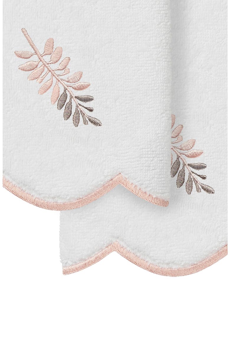 Fern Toss Scalloped 2-Piece Fingertip Towel Set, Alternate, color, WHITE/ PINK