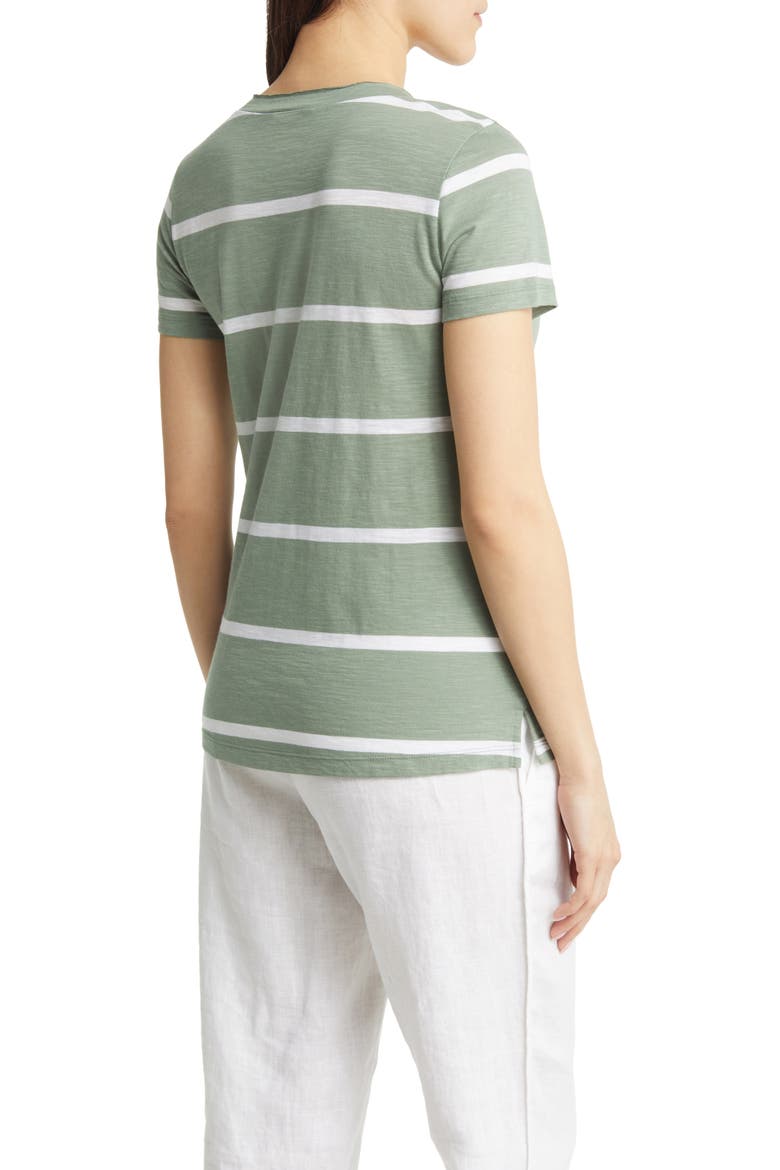 V-Neck Short Sleeve Pocket T-Shirt, Alternate, color, GREEN DUNE-WHITE JAN STRIPE